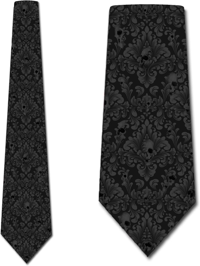 Three Rooker Skull Ties Mens Damask Necktie Halloween Tie for Men Conservative Holiday Print - Image 2